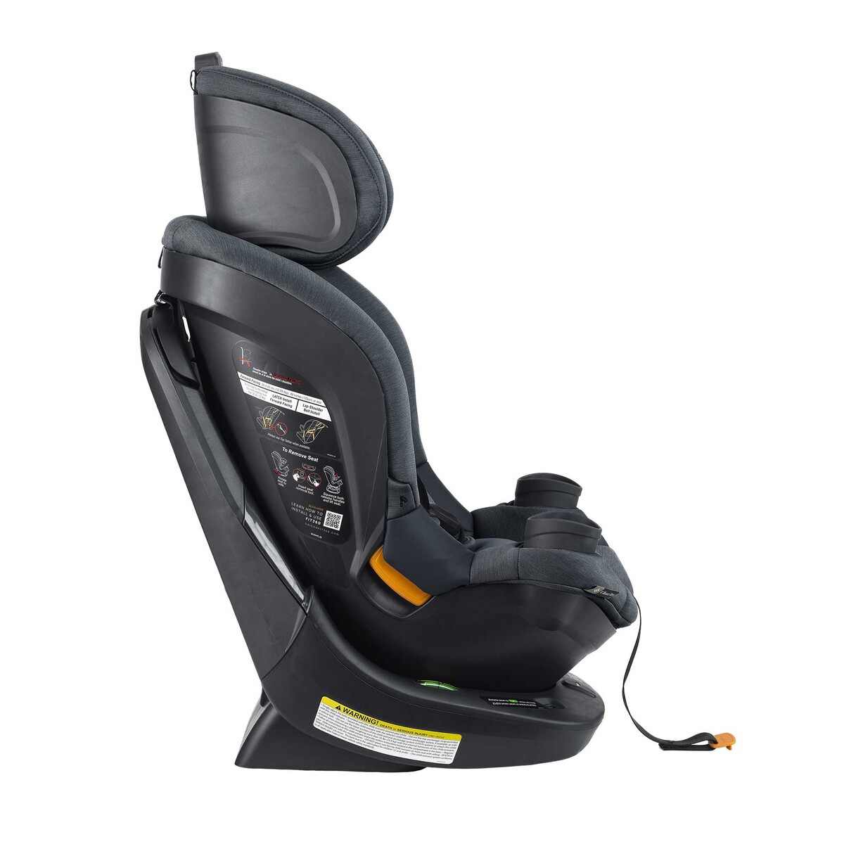 Right side view of the Chicco Fit360 ClearTex car seat in Carbon
