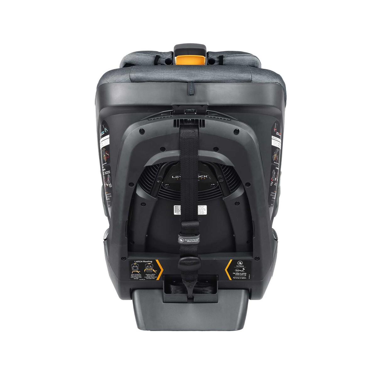 Back view of the Chicco Fit360 ClearTex car seat in Carbon