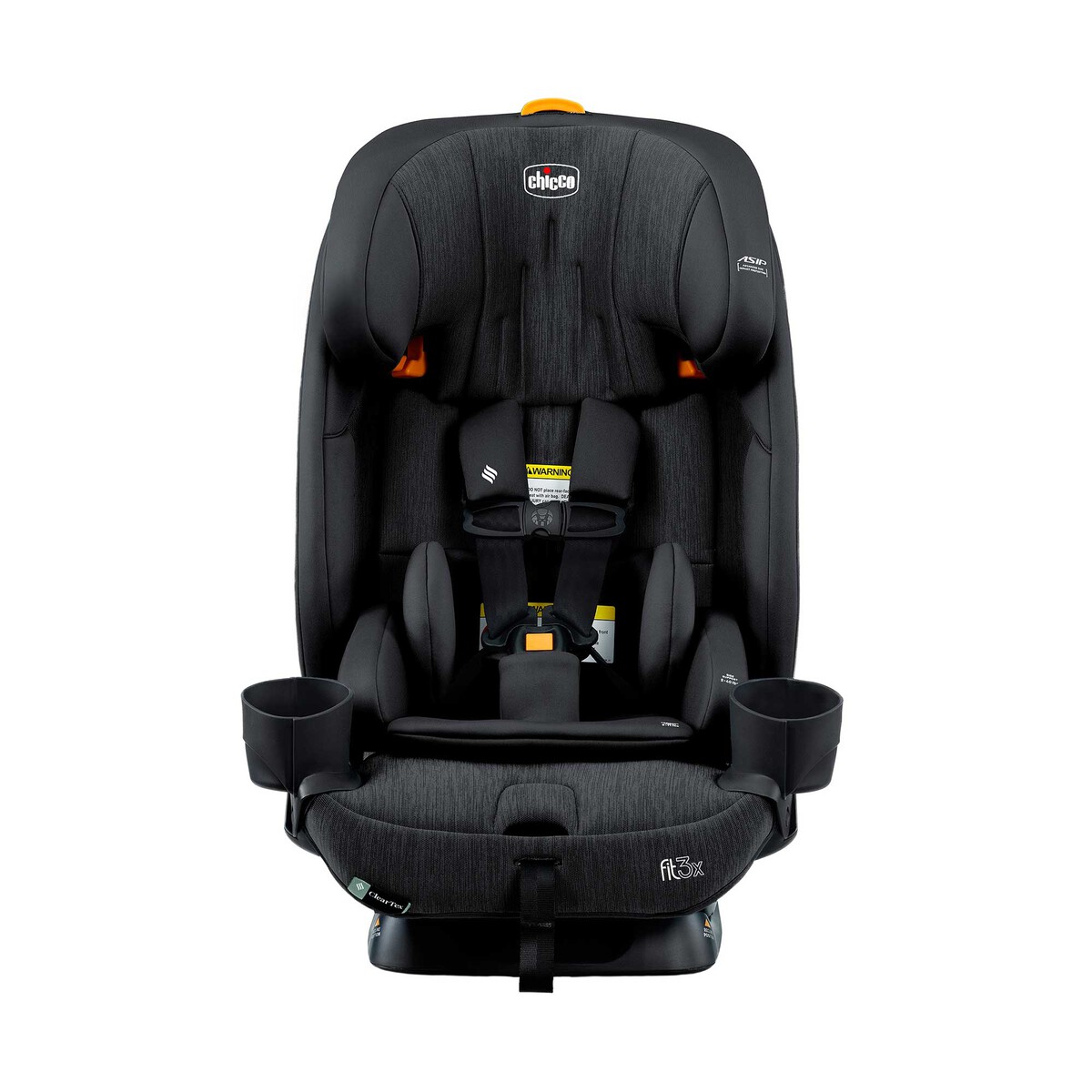 Front view of the Chicco Fit3x ClearTex car seat in Black